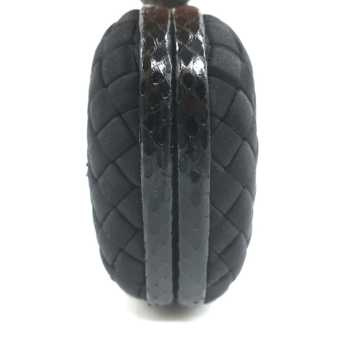 Bottega Veneta Knot Clutch Black Snakeskin-Trimmed Intrecciato Satin