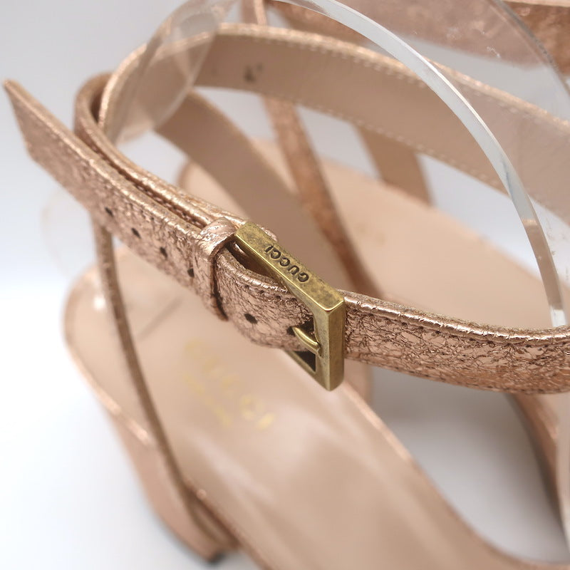 Gucci GG Marmont Ankle Strap Platform Sandals Pink Metallic Leather Size 38