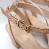 Gucci GG Marmont Ankle Strap Platform Sandals Pink Metallic Leather Size 38