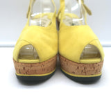 Salvatore Ferragamo Ida Cork Platform Wedge Sandals Yellow Suede Size 38.5