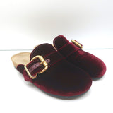 Prada Velvet Clogs Bordeaux Size 38 Flat Buckle Mules