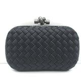 Bottega Veneta Knot Clutch Black Snakeskin-Trimmed Intrecciato Satin