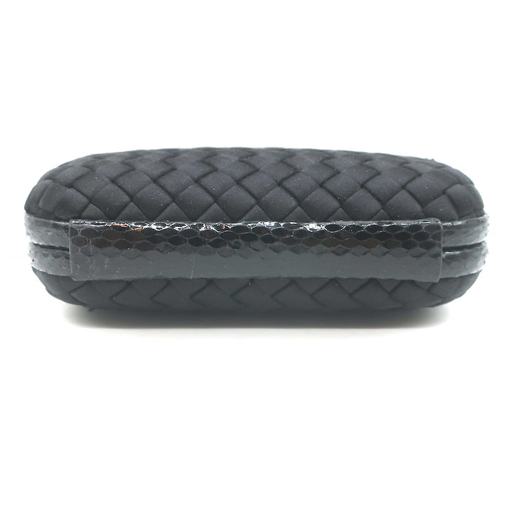 Bottega Veneta Knot Clutch Black Snakeskin-Trimmed Intrecciato Satin