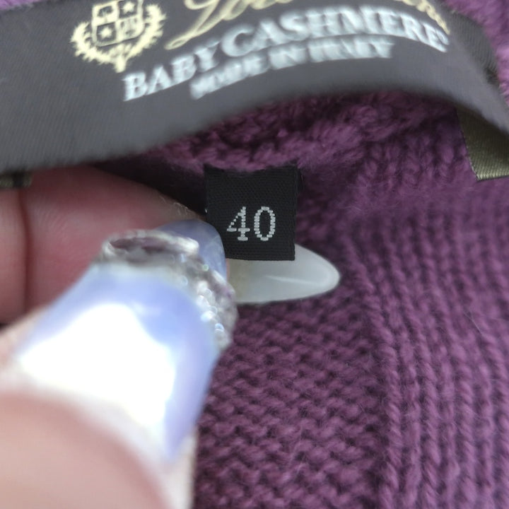 Loro Piana Baby Cashmere Cable Knit V-Neck Sweater Orchid Size 40