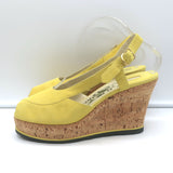 Salvatore Ferragamo Ida Cork Platform Wedge Sandals Yellow Suede Size 38.5