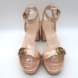 Gucci GG Marmont Ankle Strap Platform Sandals Pink Metallic Leather Size 38