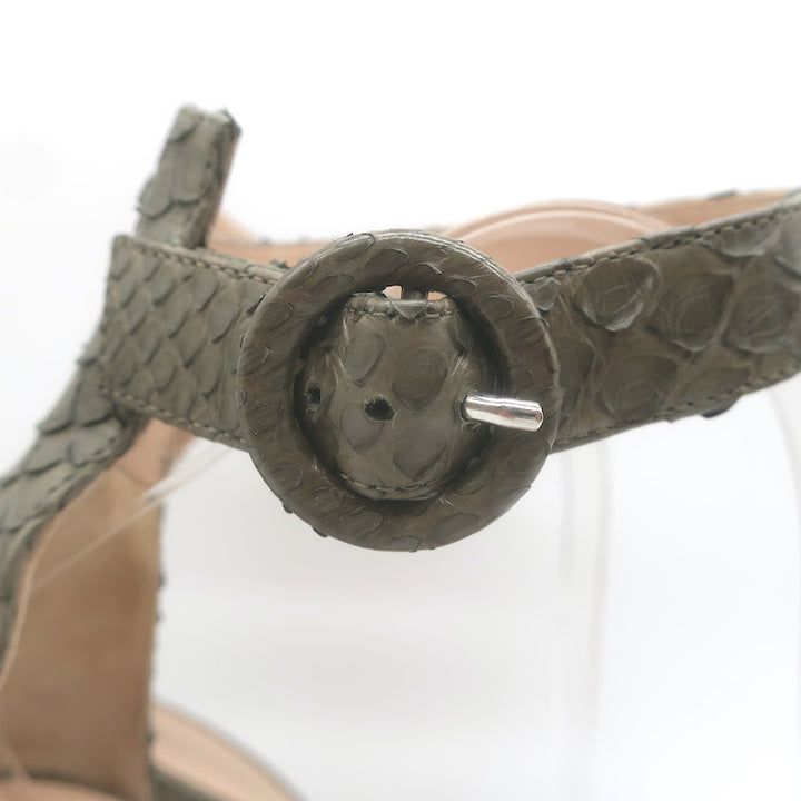 Gianvito Rossi Portofino 105 Snakeskin Ankle Strap Sandals Olive Size 39