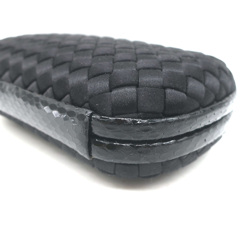 Bottega Veneta Knot Clutch Black Snakeskin-Trimmed Intrecciato Satin
