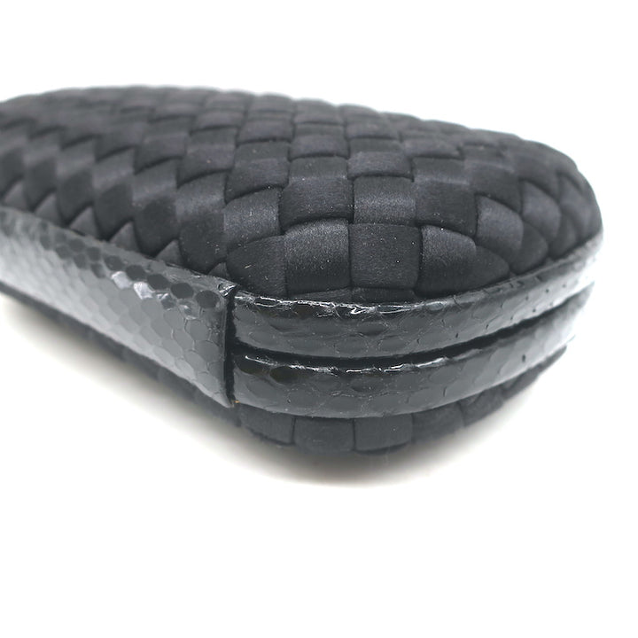 Bottega Veneta Knot Clutch Black Snakeskin-Trimmed Intrecciato Satin
