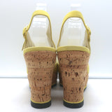 Salvatore Ferragamo Ida Cork Platform Wedge Sandals Yellow Suede Size 38.5
