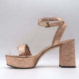 Gucci GG Marmont Ankle Strap Platform Sandals Pink Metallic Leather Size 38