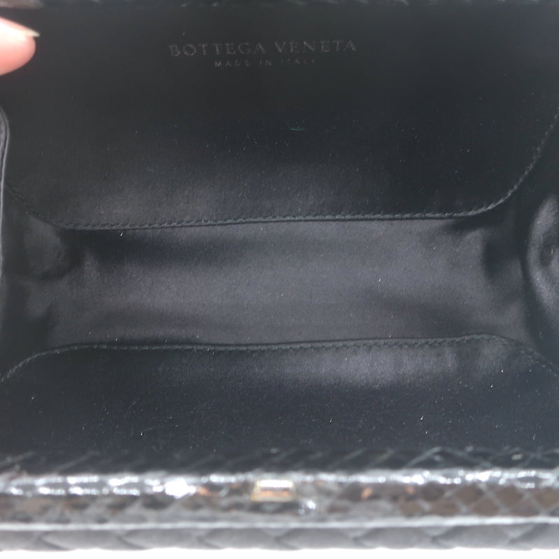 Bottega Veneta Knot Clutch Black Snakeskin-Trimmed Intrecciato Satin