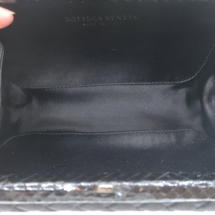 Bottega Veneta Knot Clutch Black Snakeskin-Trimmed Intrecciato Satin