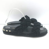 Valentino Rockstud Braided Rope Slide Sandals Black Size 38