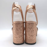 Gucci GG Marmont Ankle Strap Platform Sandals Pink Metallic Leather Size 38