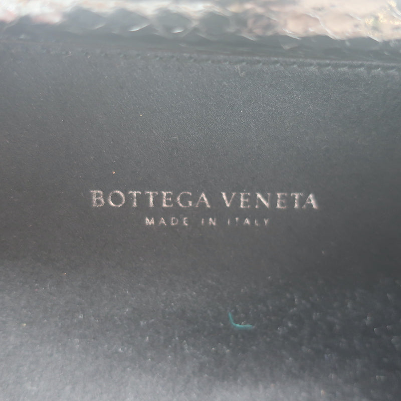 Bottega Veneta Knot Clutch Black Snakeskin-Trimmed Intrecciato Satin