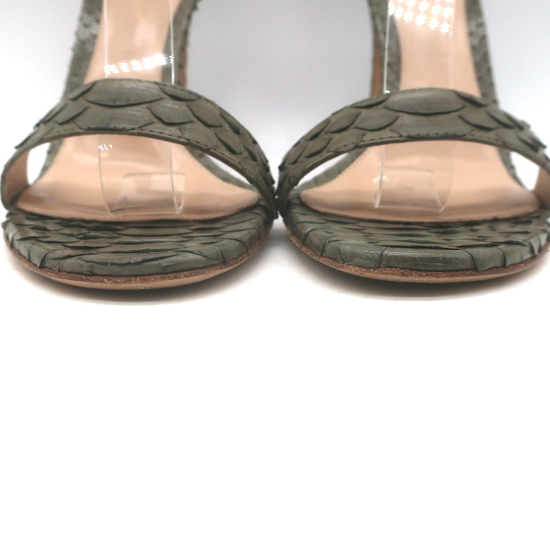 Gianvito Rossi Portofino 105 Snakeskin Ankle Strap Sandals Olive Size 39