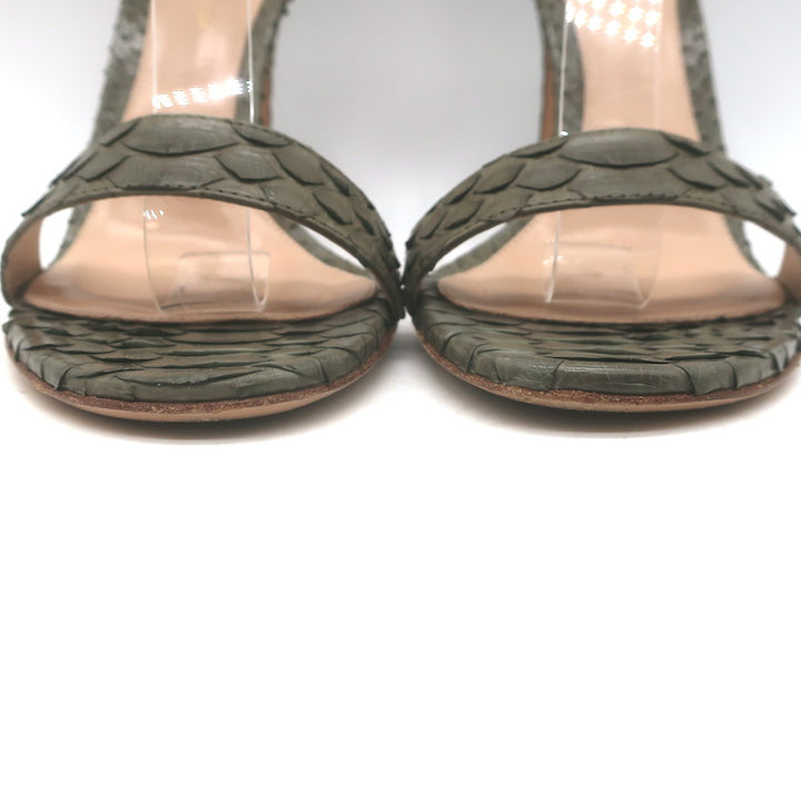 Gianvito Rossi Portofino 105 Snakeskin Ankle Strap Sandals Olive Size 39