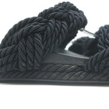 Valentino Rockstud Braided Rope Slide Sandals Black Size 38