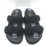 Valentino Rockstud Braided Rope Slide Sandals Black Size 38