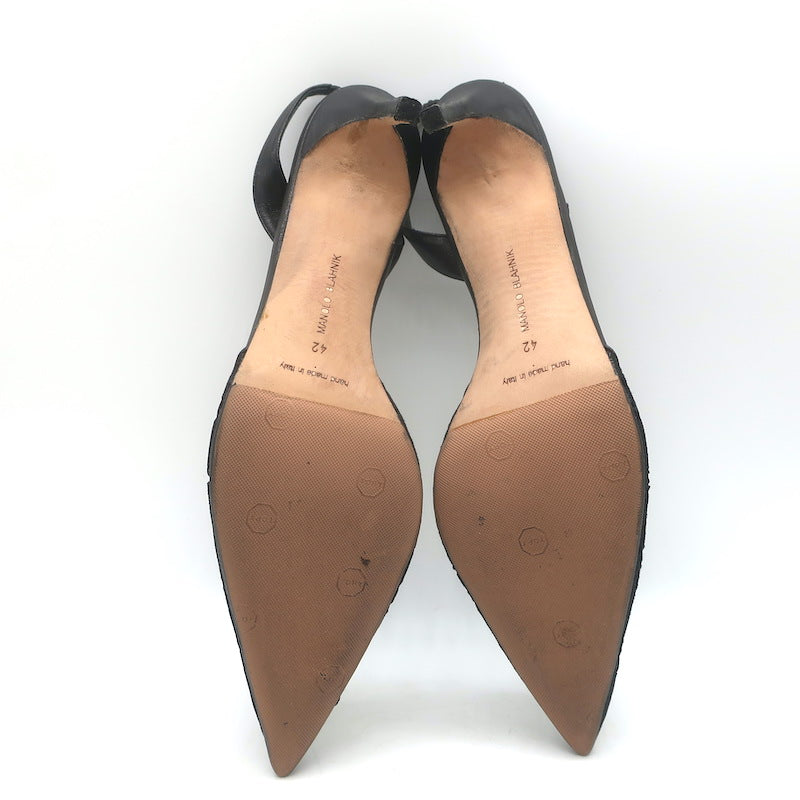 Manolo Blahnik Carolyne Metallic Laser Cut Slingback Pumps Black Size 42