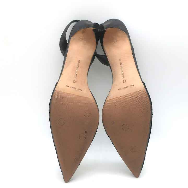 Manolo Blahnik Carolyne Metallic Laser Cut Slingback Pumps Black Size 42