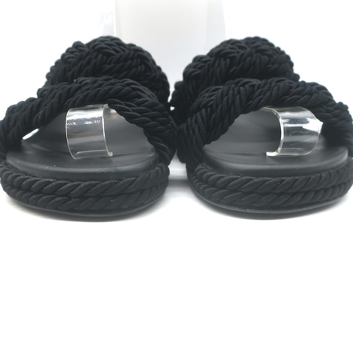 Valentino Rockstud Braided Rope Slide Sandals Black Size 38