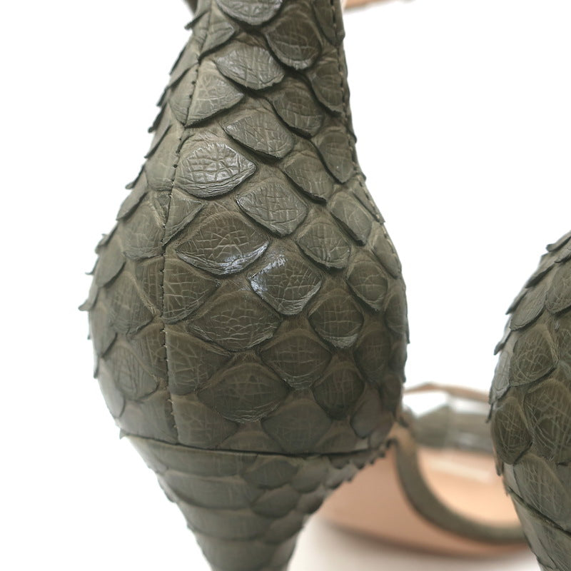 Gianvito Rossi Portofino 105 Snakeskin Ankle Strap Sandals Olive Size 39