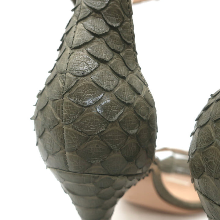 Gianvito Rossi Portofino 105 Snakeskin Ankle Strap Sandals Olive Size 39