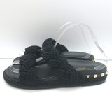 Valentino Rockstud Braided Rope Slide Sandals Black Size 38