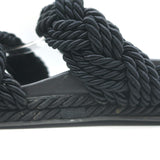 Valentino Rockstud Braided Rope Slide Sandals Black Size 38