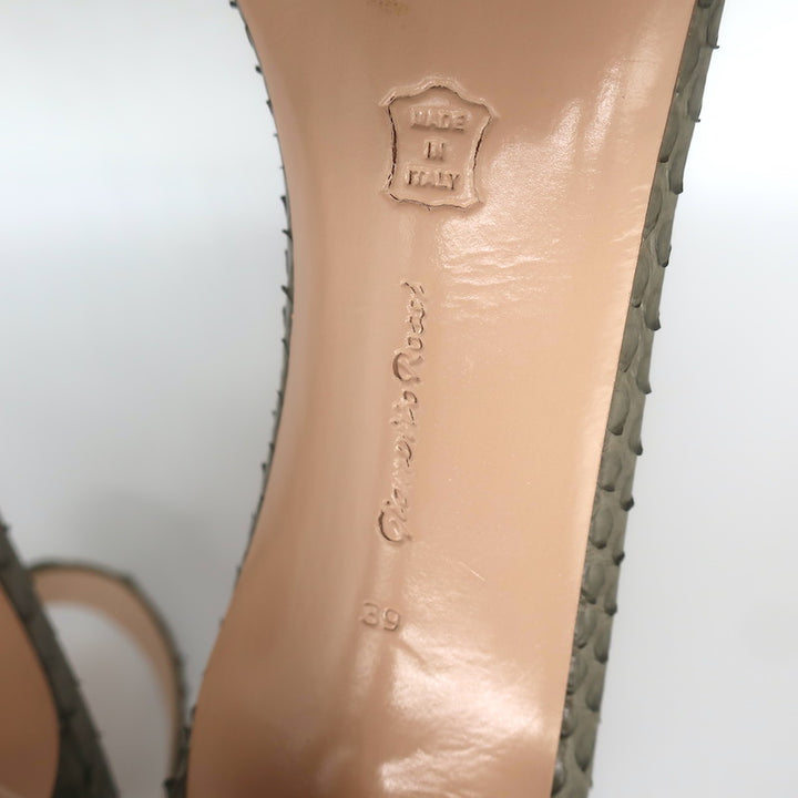 Gianvito Rossi Portofino 105 Snakeskin Ankle Strap Sandals Olive Size 39