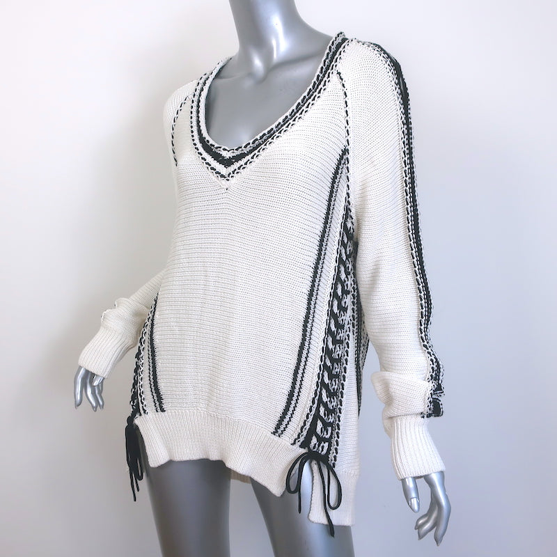 Jonathan Simkhai Lace-Up Side Cutout Sweater Cream Cotton Knit Size Large
