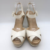 Christian Louboutin Almeria Espadrille Wedge Sandals White Leather Size 39