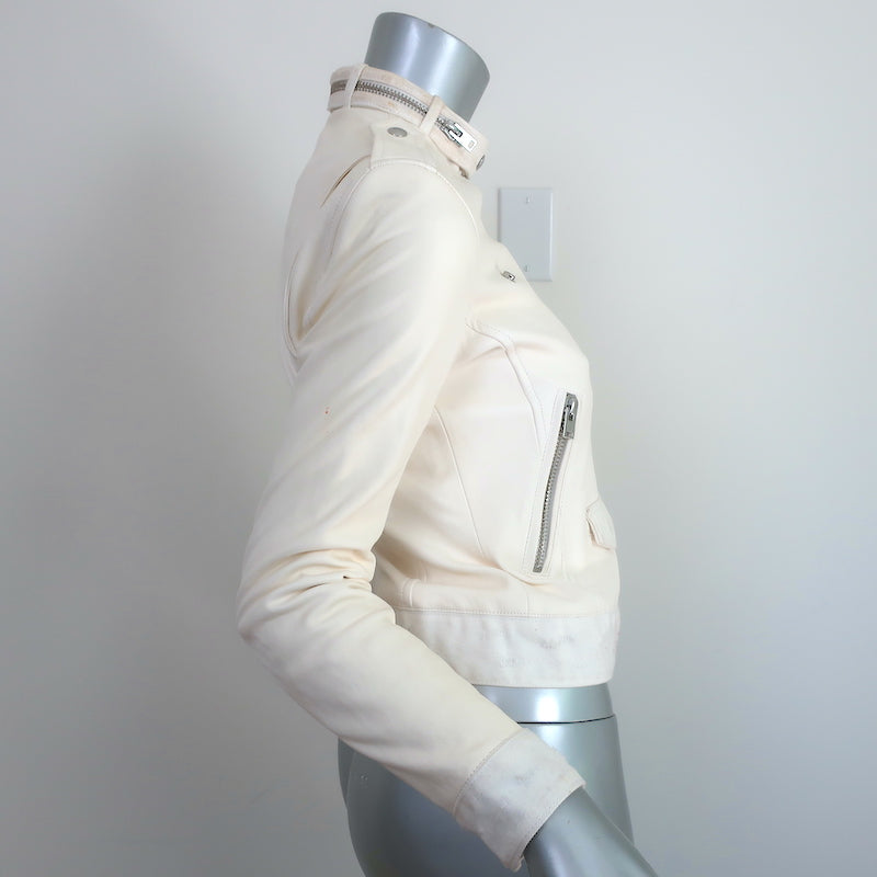 IRO Mazey Biker Jacket White Denim-Trimmed Leather Size 36