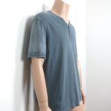 John Varvatos Waylon Snap Front Henley Shirt Blue Burnout Jersey Size Large