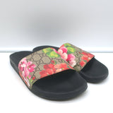 Gucci GG Blooms Pursuit Pool Slide Sandals Brown/Multi Monogram Canvas Size 38