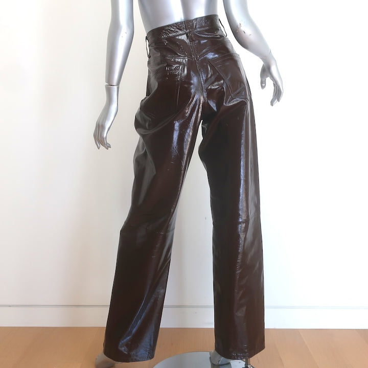 Dries Van Noten Patent Leather Strapless Top &amp; Pants Set Dark Brown Size 38/29