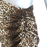Veronica Beard Ari Leopard Print Ruched Skirt Brown Stretch Silk Size 10