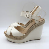 Christian Louboutin Almeria Espadrille Wedge Sandals White Leather Size 39
