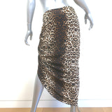 Veronica Beard Ari Leopard Print Ruched Skirt Brown Stretch Silk Size 10