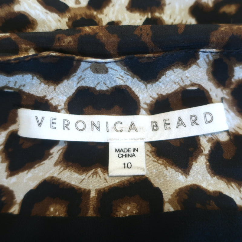 Veronica Beard Ari Leopard Print Ruched Skirt Brown Stretch Silk Size 10