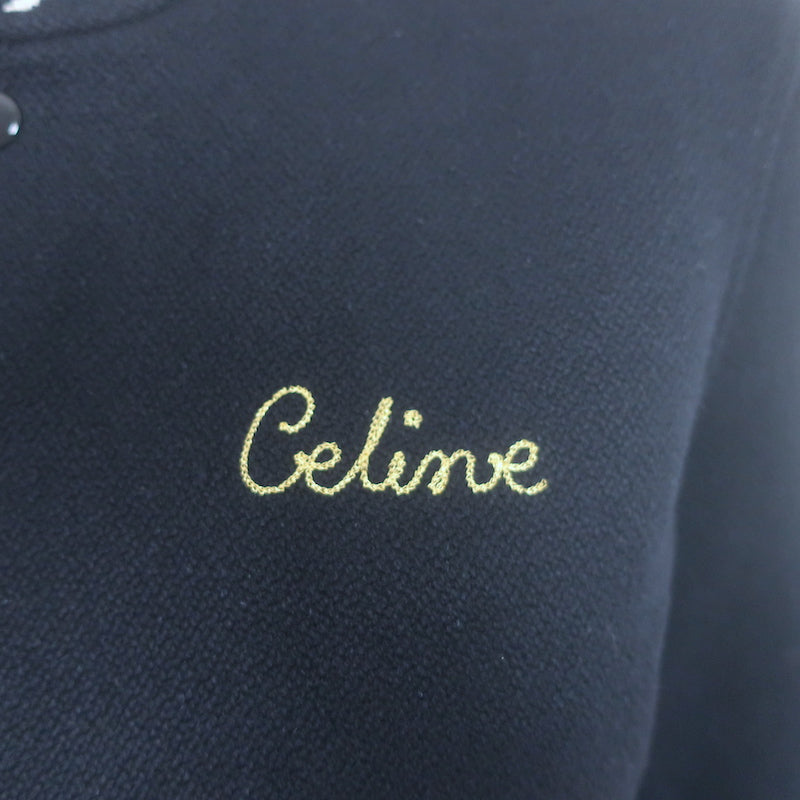 Celine Logo-Embroidered Teddy Varsity Jacket Navy Wool Size 36 NEW