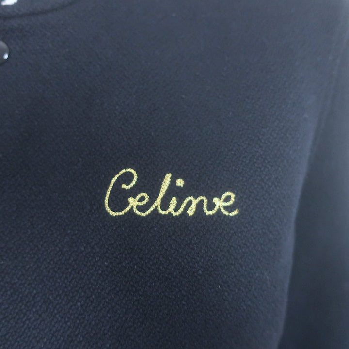 Celine Logo-Embroidered Teddy Varsity Jacket Navy Wool Size 36 NEW