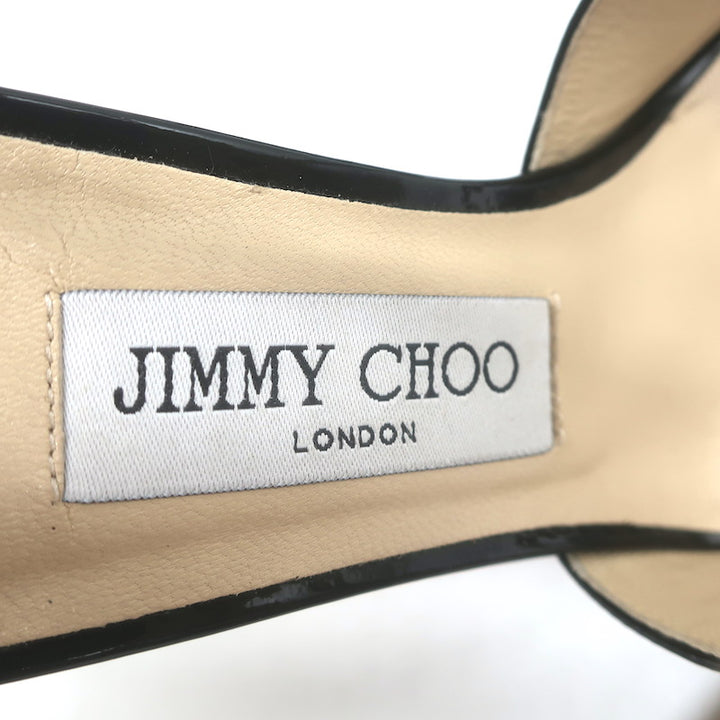 Jimmy Choo Lang 100 Cutout Ankle Strap Sandals Black Patent Leather Size 38.5
