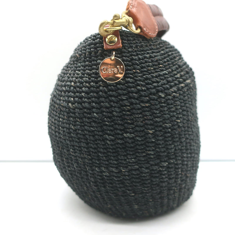 Clare V. Pot De Miel Woven Straw Basket Tote Black