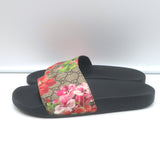 Gucci GG Blooms Pursuit Pool Slide Sandals Brown/Multi Monogram Canvas Size 38