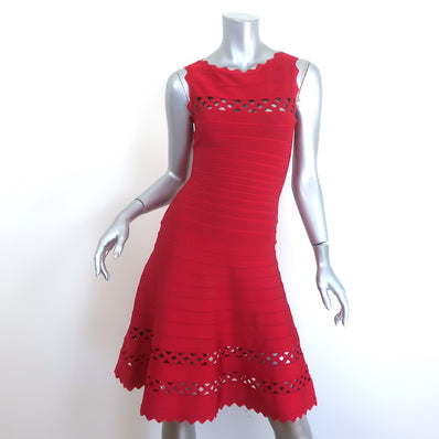 Herve Leger Audrina Cutout Fit & Flare Bandage Dress Red Size Extra Small