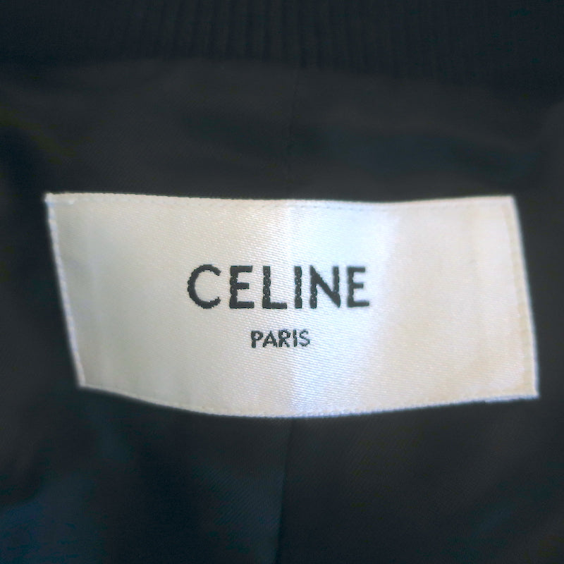 Celine Logo-Embroidered Teddy Varsity Jacket Navy Wool Size 36 NEW