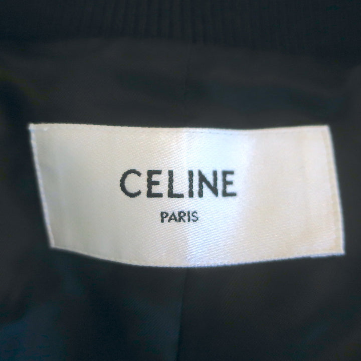 Celine Logo-Embroidered Teddy Varsity Jacket Navy Wool Size 36 NEW